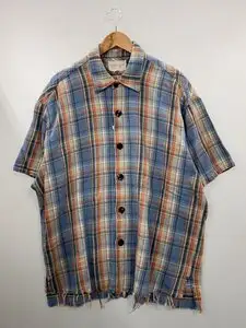 GREG LAUREN◆チェック半袖シャツ/4/コットン/マルチカラー/3920700219