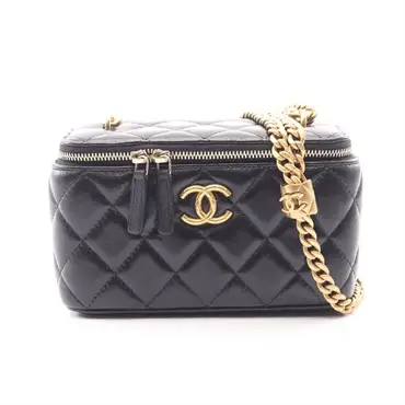 CHANEL Matelasse Vanity Chain Crossbody Shoulder Bag Lamb leather Black GHW Used