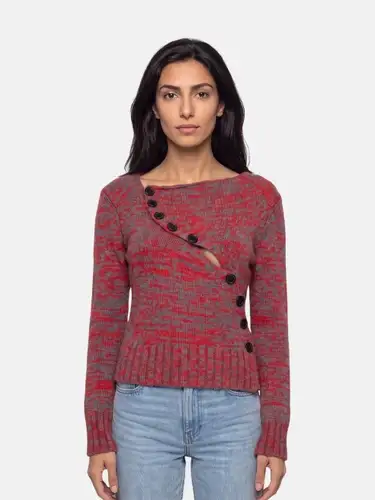 Red & Grey Wool Asymmetric Top
