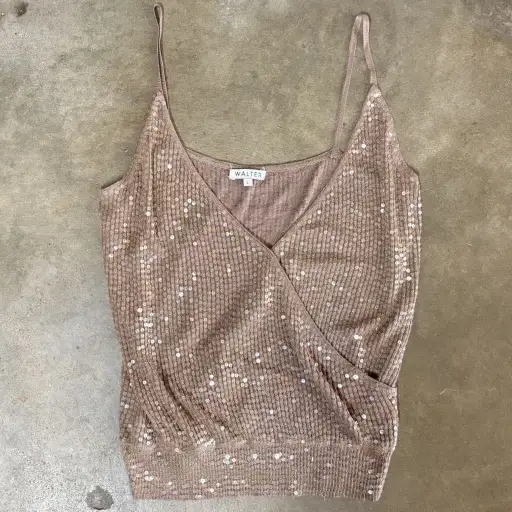 Walter Women Sequin Silk Cashmere Blend Sleeveless Top Sz L