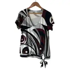 EMILIO PUCCI エミリオプッチ 総柄 ストレッチ ショートスリーブ カットソー S グレー  レディース 春 夏 中古 古着 USED 良品