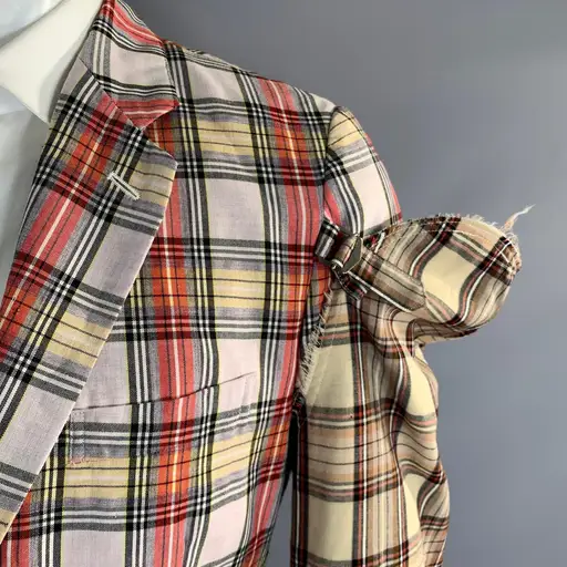 COMME des GARCONS SS2014 M White Red & Yellow Plaid Notch Lapel Sport Coat
