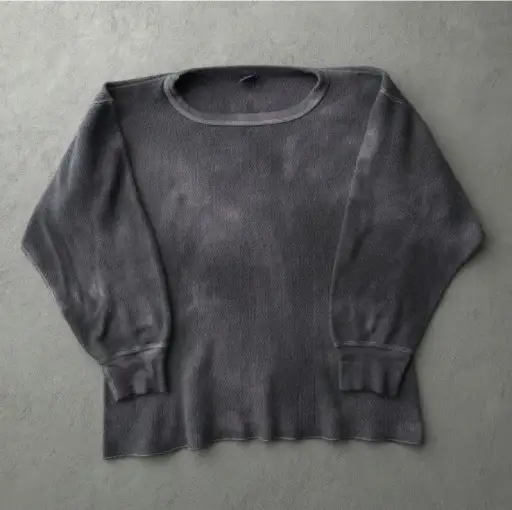 Vintage 70s Kmart Faded Black Charcoal waffle Thermal Shirt
