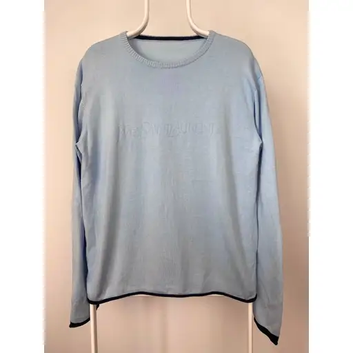 Yves Saint Laurent Vintage baby blue spell out sweater YSL