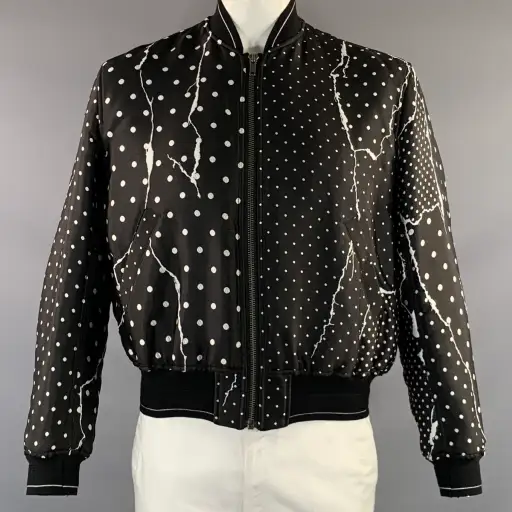 HAIDER ACKERMANN Size L Black White Jacquard Polyester & Silk Bomber Jacket