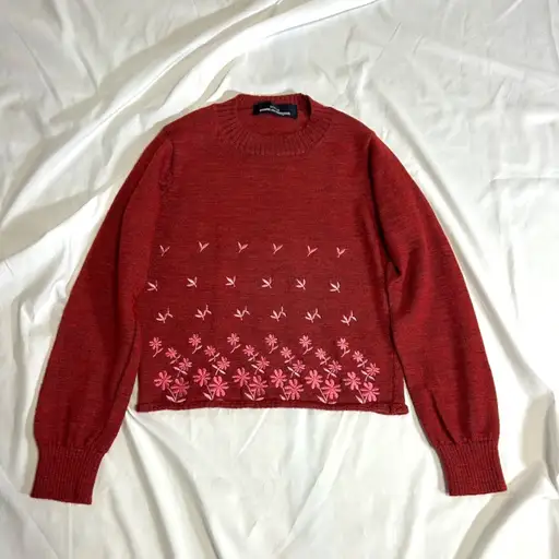 tricot COMME des GARÇONS 花柄刺繍デザインニット レッド