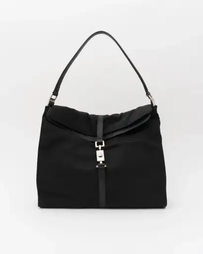 90s GUCCI Black Nylon & Leather Jackie Hobo Bag