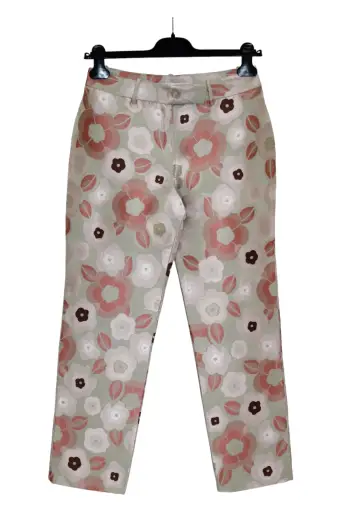 Sophie Sitbon Paris Floral Patterns Satin Fabric Luxury Pant
