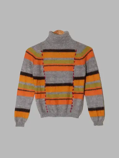 Vivienne Tam grey orange multicolour embroidered wool turtleneck - sz 0 XS S