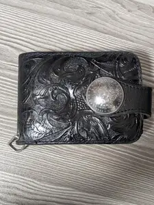 アルズニ ALZUNI本革長財布 二つ折り財布 カービングウォレットライダースウォレット コンチョ1＄コンチョ・リバティ1921 ブラック本革財布