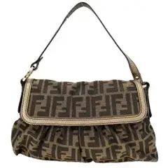 【在庫一掃】 フェンディ ハンドバッグ レディース ズッカ FENDI 8BR445 キャンバス レザー ブラウン 茶 ゴールド ゴールド金具【中古品】