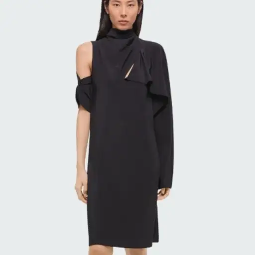 Helmut Lang Silk Shift Scarf Dress Black Small NWT