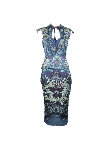 REQUEST ONLY F/w 2004 Teal Dragon Chinoise Two-Piece Skirt Set
