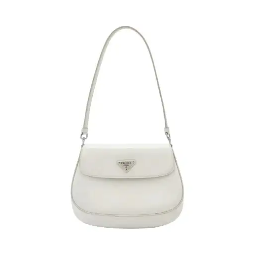 PRADA Cleo white cowhide leather logo cross pattern shoulder bag