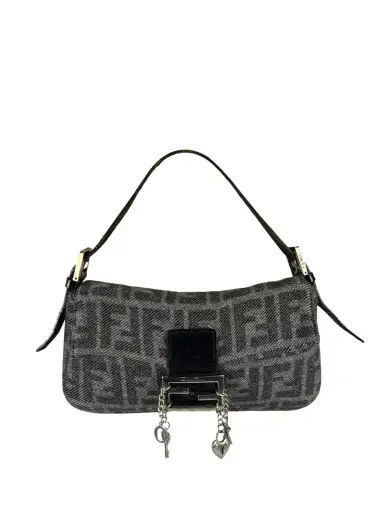 Fendi Grey/Black Leather Trim/Wool Zucca Baguette