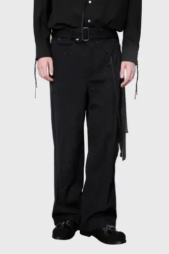 MIDORIKAWA SEQUINS WOOL BELTED SLACKS