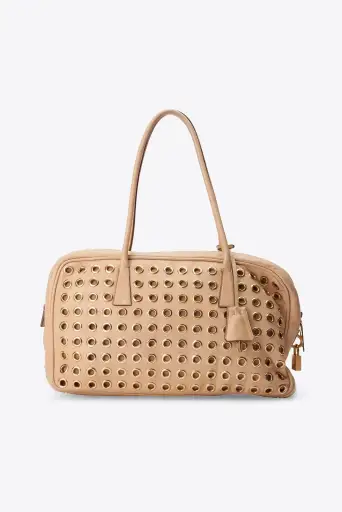Vintage Prada Beige Leather Gold Eyelet Shoulder Bag