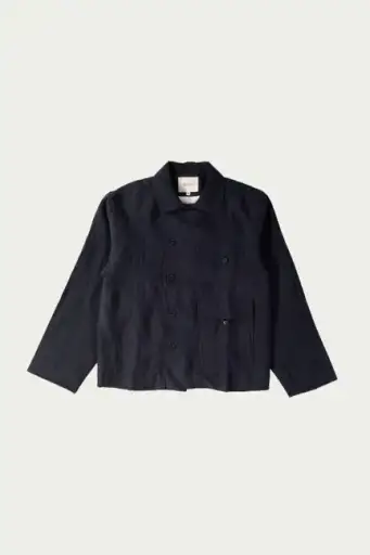 Airport Jacket - navy and ink striped linen / size L