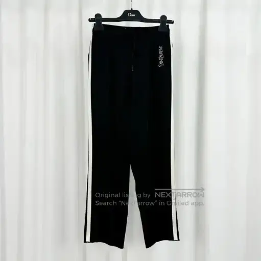 YSL Black Embroidered Logo Casual Pants .