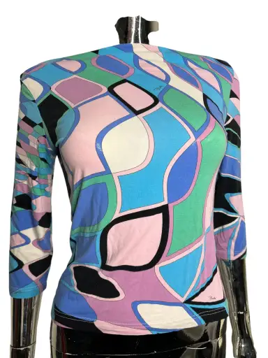 Emilio Pucci Blue Pink Mid Sleeve Top