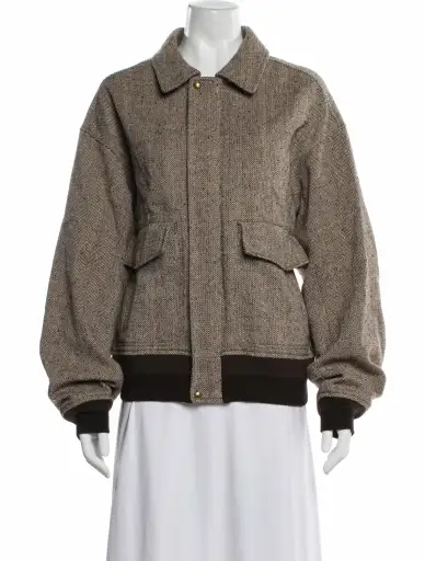 Wool Tweed Pattern Bomber Jacket