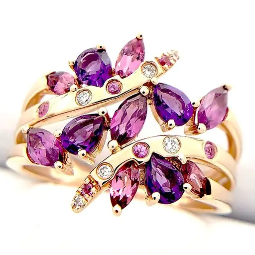 Ring - 18 kt. Rose gold -  1.56ct. tw. Mixed gemstones - Diamond