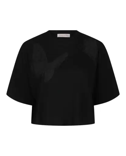 Butterfly Appliqué Crop T-Shirt