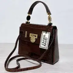 【超美品】VERSACE ヴェルサーチ クロコ型押 メデューサ ショルダーバッグ