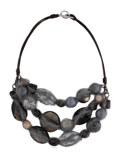 Leather & Multistone Bead Multistrand Necklace