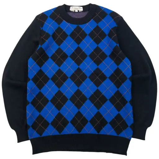 Vintage 90s Dior Sports Argyle Jumper Womens Size S