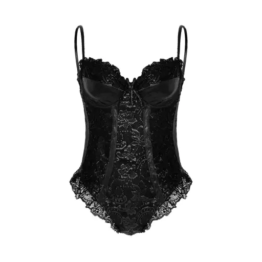 Moschino Wet Look Lace Frill Swimsuit