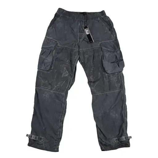 Stone Island Uneven Pigment Dyed Embroidered Compass Loose Fit Nylon Cargo Trousers- 34" Large