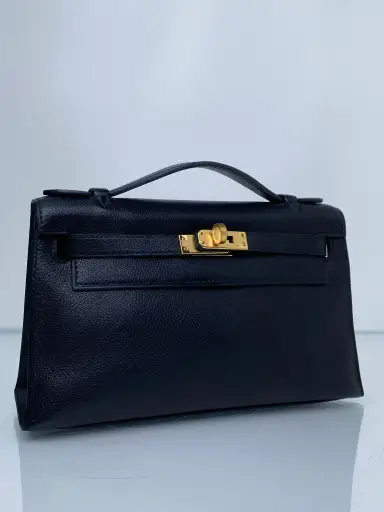 Hermes Kelly Pochette Noir Swift GHW #M
