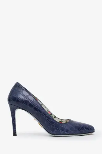 Prada Navy Croc Embossed Leather Pumps Size 36