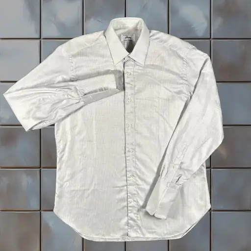 Brioni Dress Shirt Mens 15.5 R White Gray French Cuff Neiman Marcus Italy