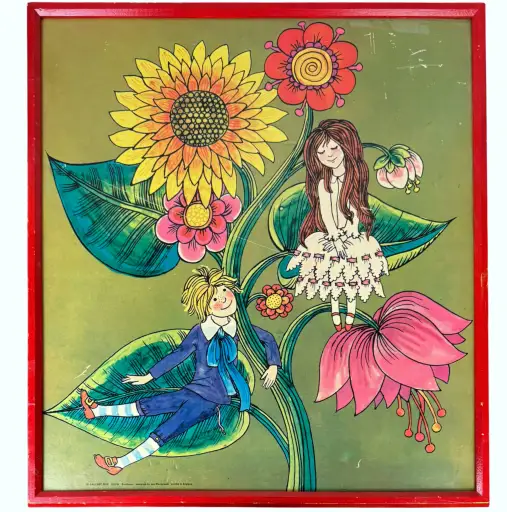 Vintage c1970 Jan Pienkowski Sunflower Lithographic Print Gallery Five England Framed