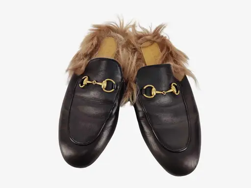 Gucci Princetown Horsebit Leather Fur Sandals Black 36