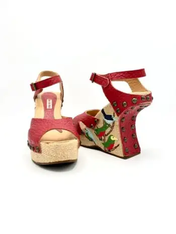 Marni Bird Applique Sculpted Wedge Sandal Heels