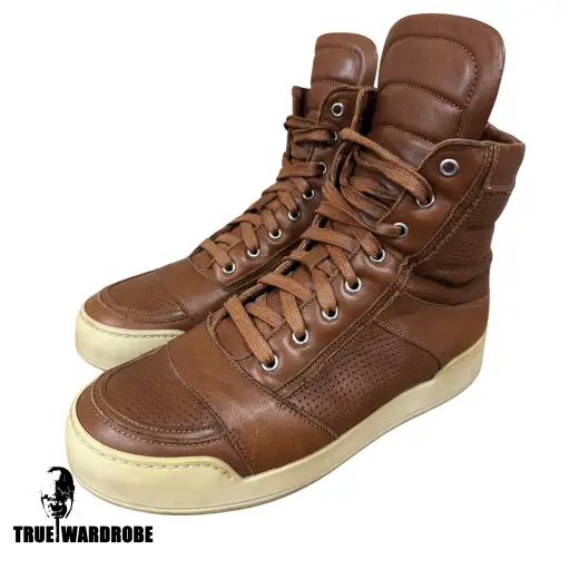 2013 Balmain Zip High Top Leather Chocolate Brown Sneakers