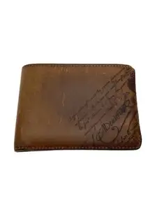 BERLUTI◆エピュール スクリット エッセンシャル/2つ折り財布/レザー/カリグラフィロゴ/茶/使用感有//