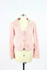 Vintage 00's FORNARINA Pink Houndstooth Wool Tweed Y2K Blazer Jacket, Size XS