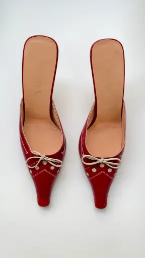 Prada red leather kitten heel mules