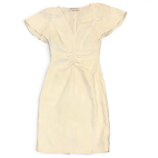 Emilio Pucci Ivory Wool Blend Ruched Flutter Sleeve Dress Size 38 Made In Italy