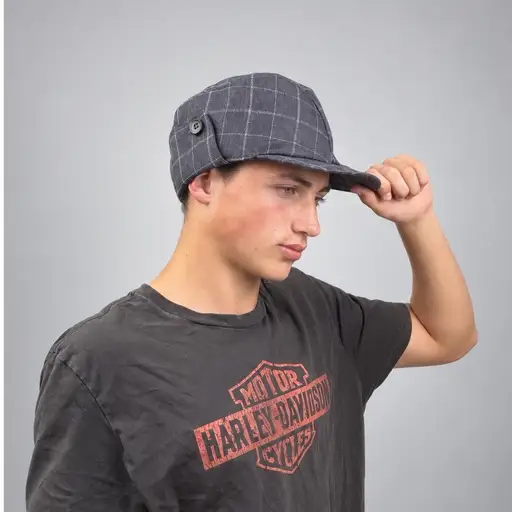 Dockers Cadet Mens L/XL Grey Windowpane Plaid Fleece Trapper Cap Hat Ear Flaps