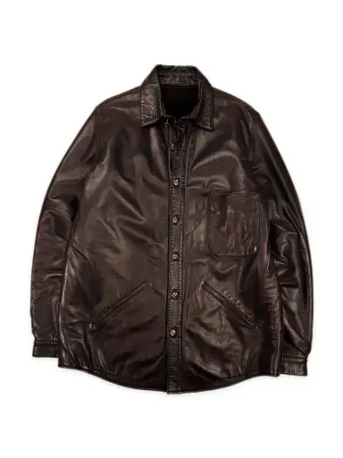 Chrome Hearts Shearling Lined Burgundy Leather Fleur Work Jacket