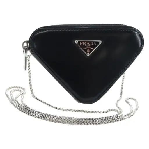 Prada Triangle Logo Zip Embossed Leather Black Leather Shoulder Bag Bag (Pre-Owned)