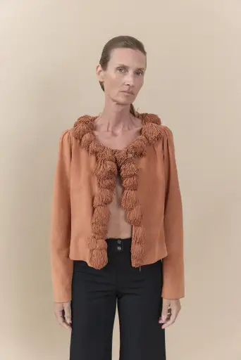Yves Saint Laurent Archival Suede Pom Pom Jacket