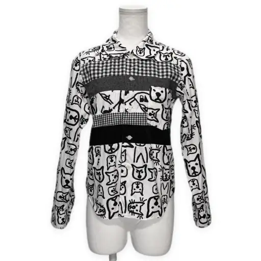 BLACK COMME des GARCONS 13AW アニマルプリント異素材切り替えシャツ 丸襟 ブラウス トップス Archive ギャルソン レディース