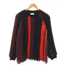 Dries Van Noten Striped Fringe Knit Sweater Men's 34 Red Navy Wool Alpaca