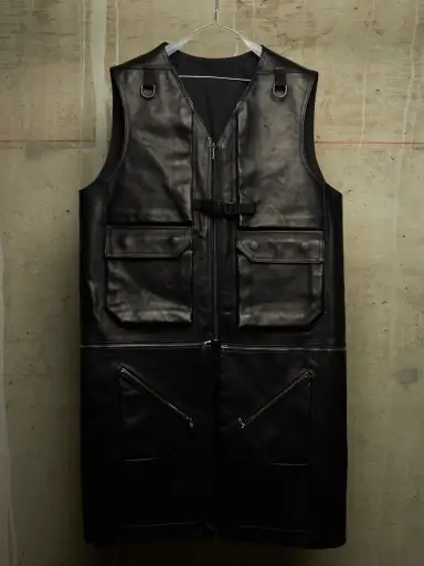 Rick Owens AW24 "PORTERVILLE" Black Calf Leather Utility Vest